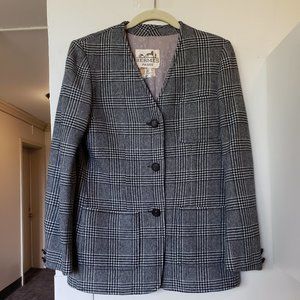 Hermes Women's Wool Black and White Houndstooth Plaid Jacket XS